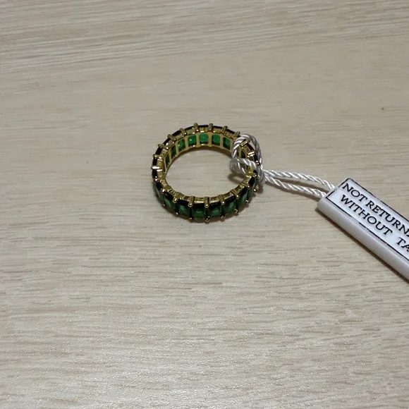 Eternity Ring with Gold Setting And Green Emerald Gemstones - Picture 6 of 9
